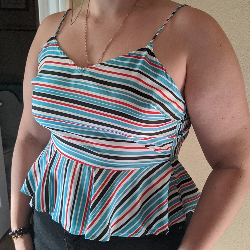 Striped Peplum open-back Tank-Top